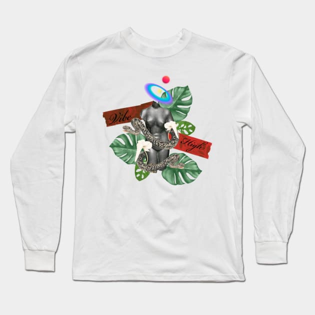 Vibe high Greek  stone and nature with snakes and trippy flower Long Sleeve T-Shirt by VantaTheArtist